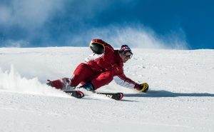 Man on Ski Board on Snow Field
