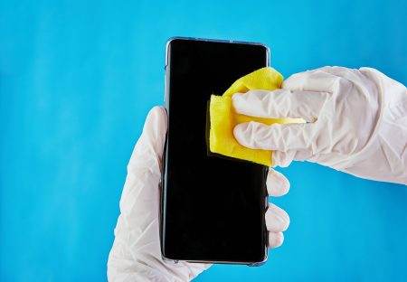 Disinfection, cleaning the screen of a mobile phone