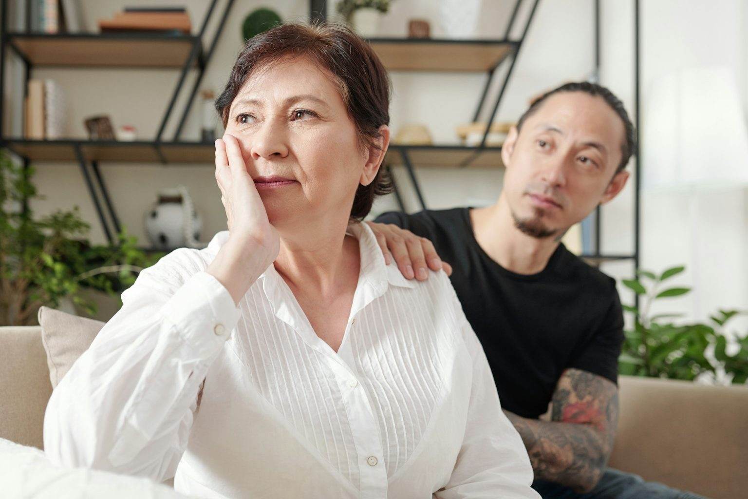 Sad mother worried about her son