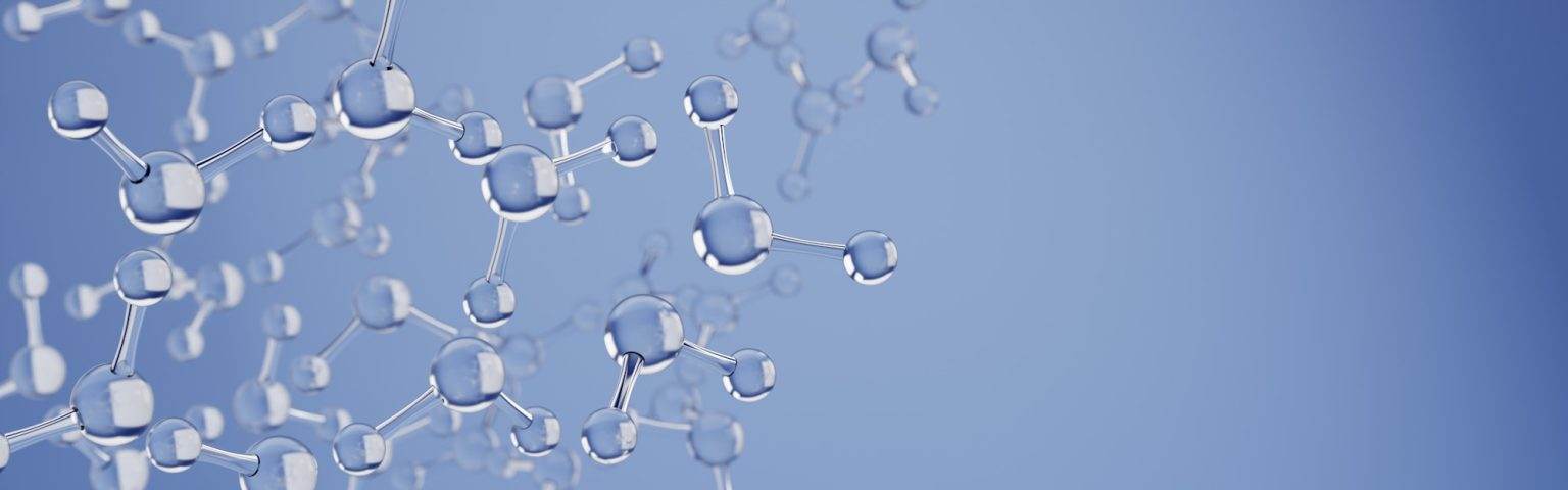 Water molecules with copyspace. Science or medical background with molecules and atoms. 3d render