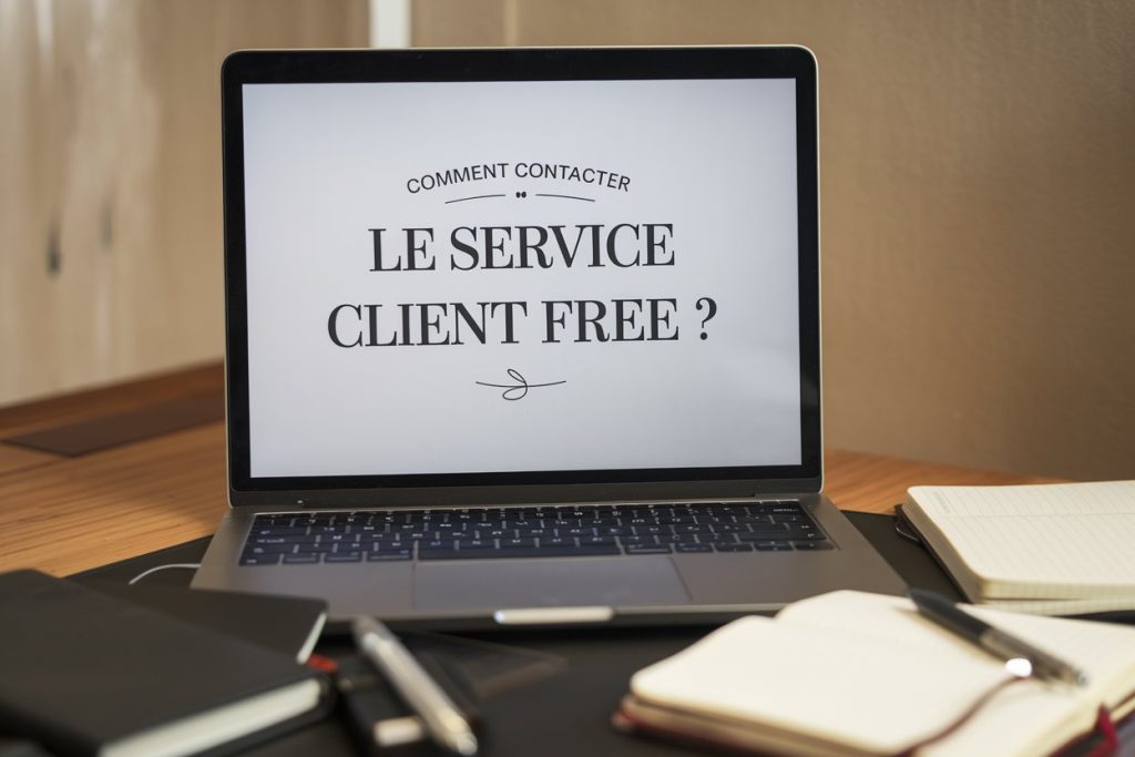 pc avec un écran écrit dessus "Comment contacter le service client Free"