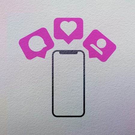 Notifications icons and phone on textured background