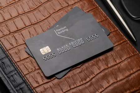 Black credit card on office table
