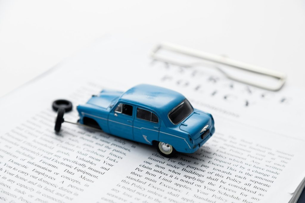 Accident car breakdown and insurance policy, money compensation on white background