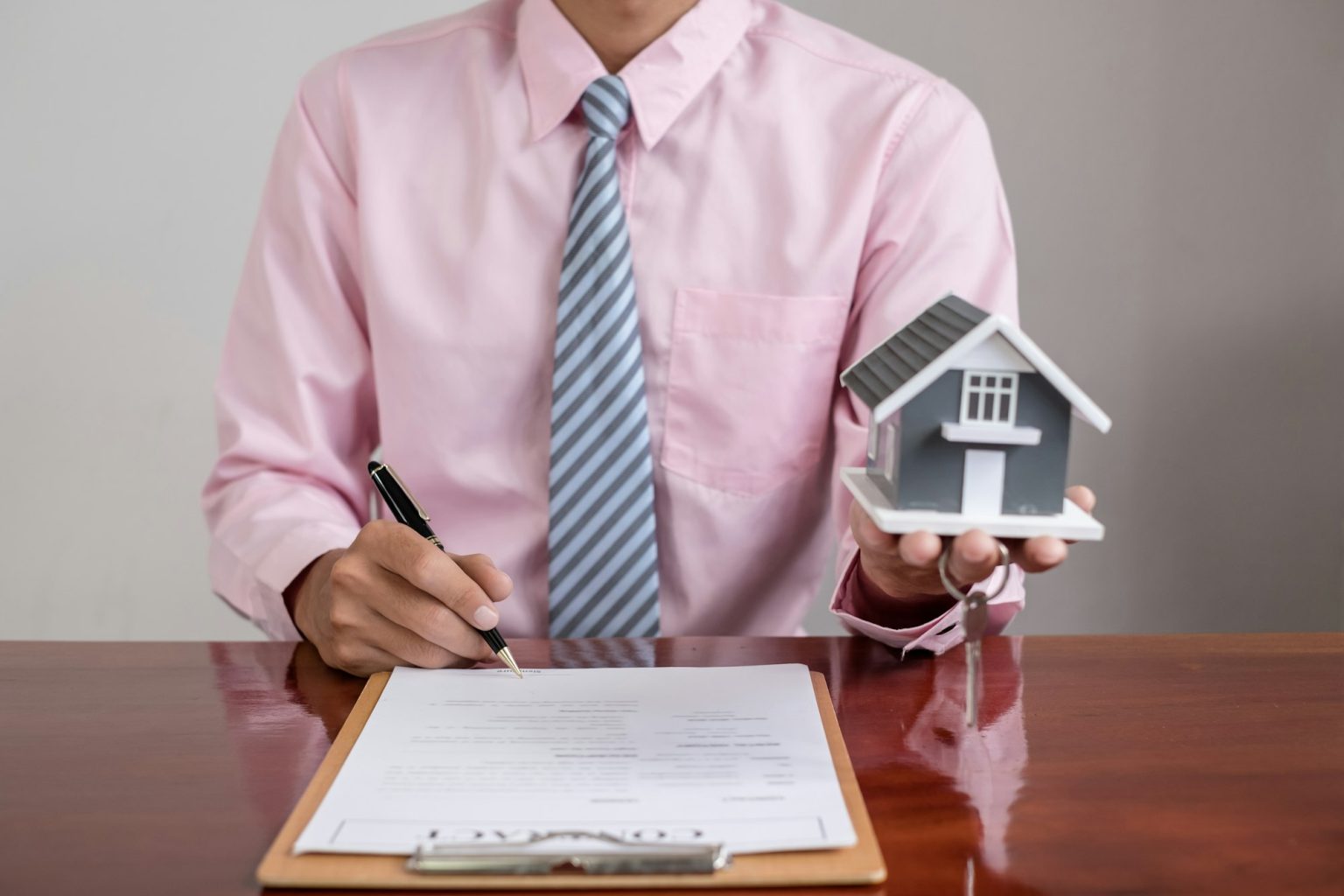 Agents working in real estate investment and lease contracts, contract home insurance home purchase