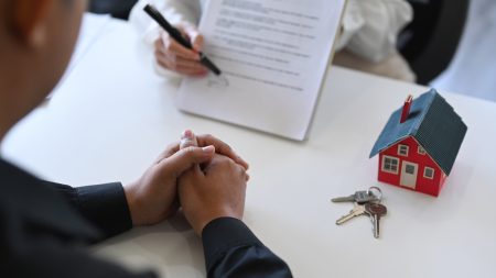 Cropped shot financial advisor consulting customer about buying renting house.