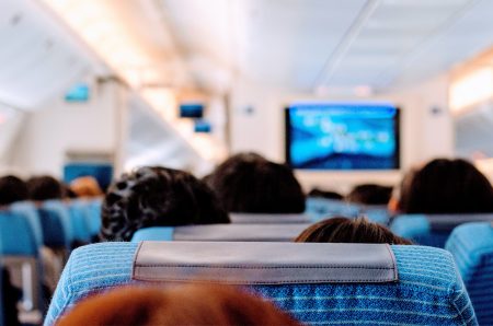 On board an aeroplane. Flight. In-flight.