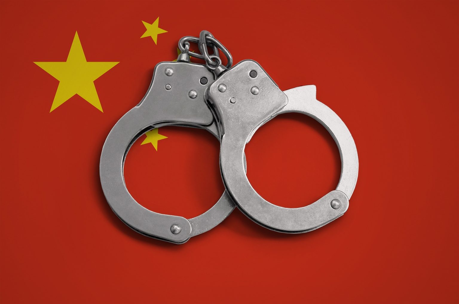 China flag and police handcuffs