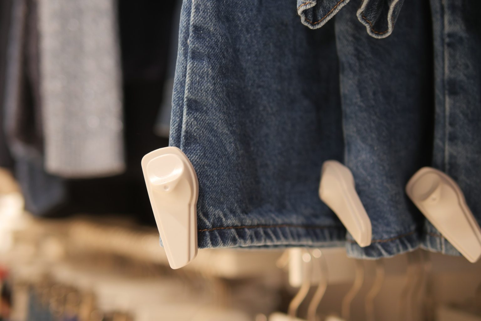 Clothing security tag on a jeans ,