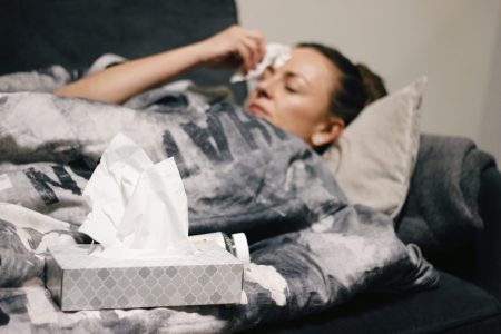 Sick day.Woman sick in bed