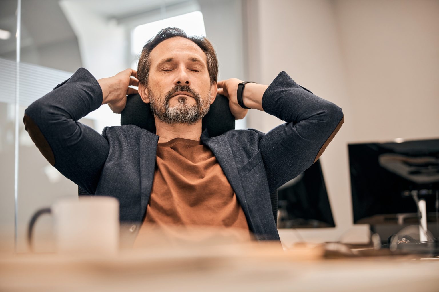 Handsome male expert real estate enjoying free time