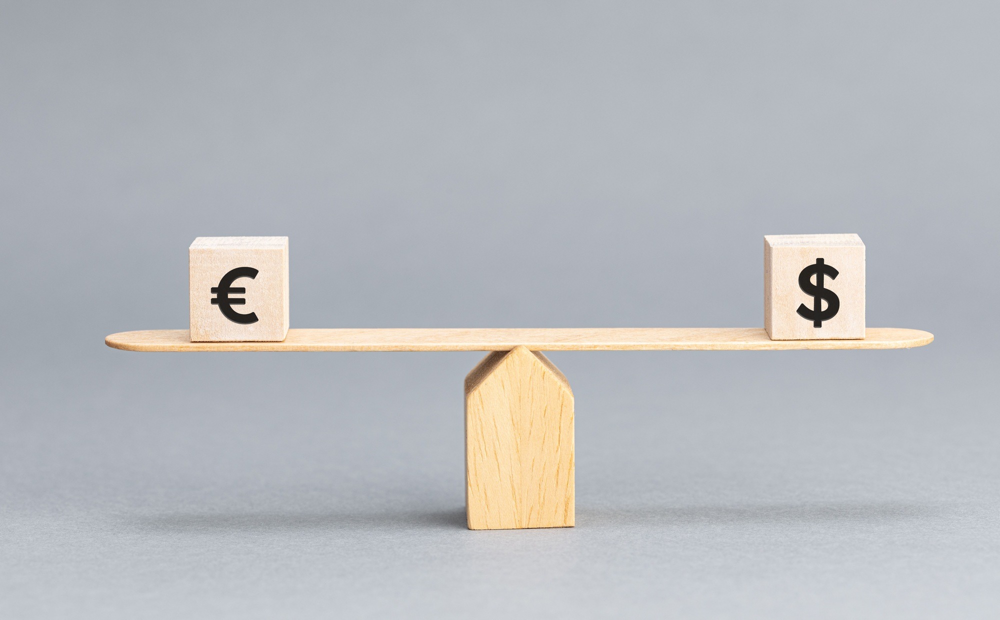 Euro and dollar parity concept. Copy space