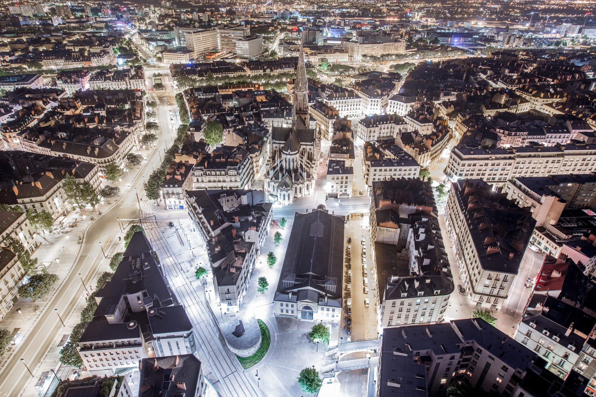 Aerial view on Nantes city in France
