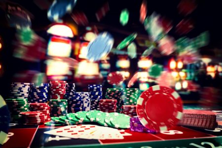 Casino set with Roulette, cards, dice and chips