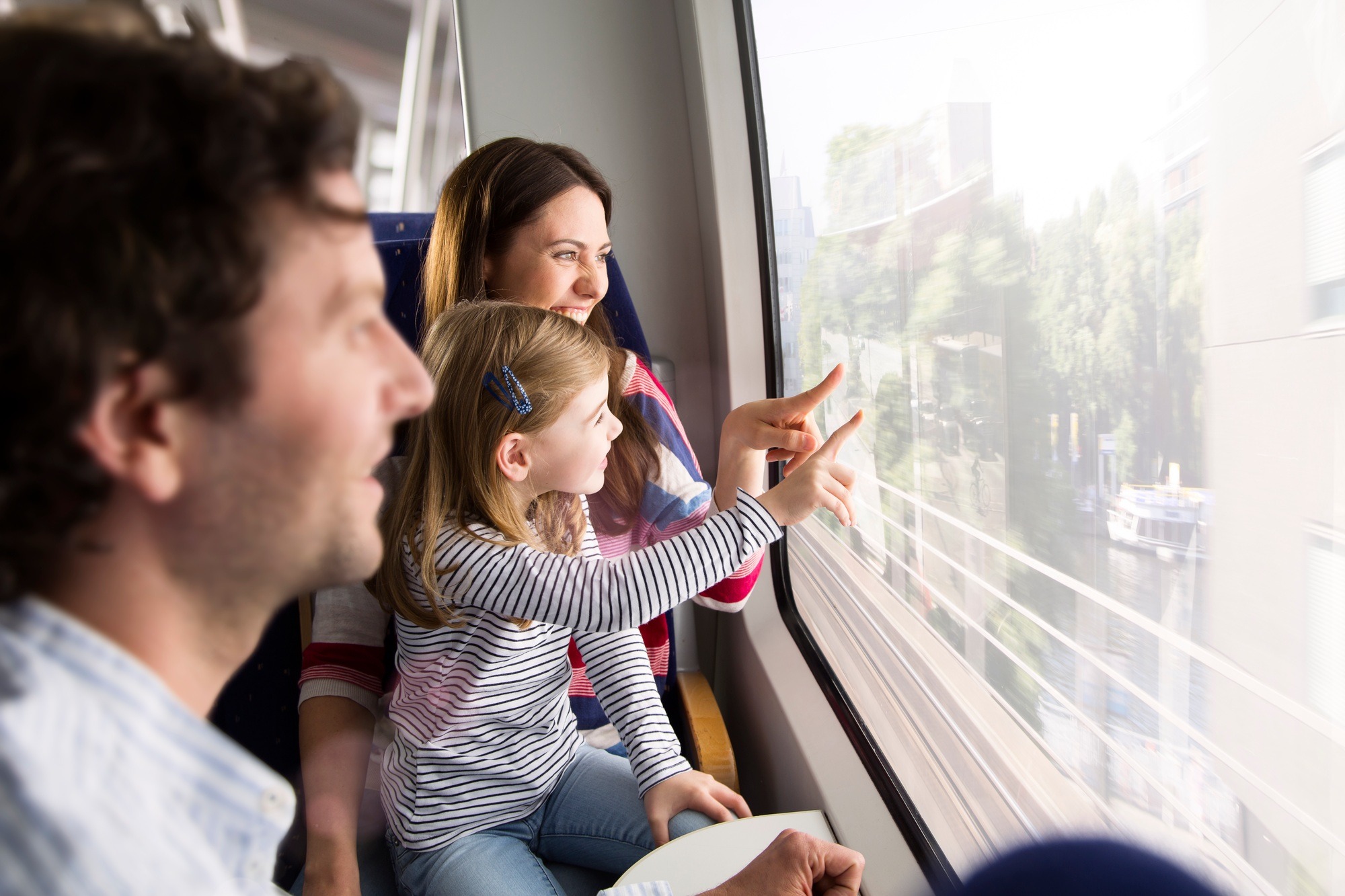 Happy family in a train