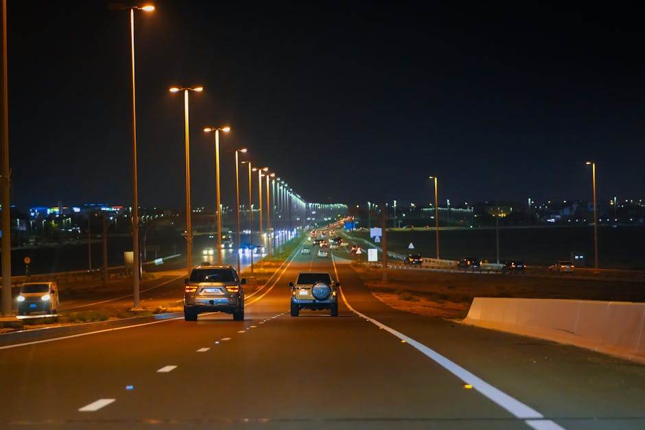 Traffic on a modern highway with safety focus