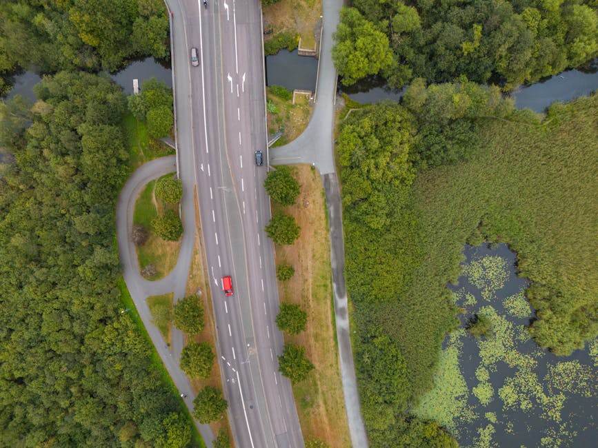 Aerial view of cars on a busy highway