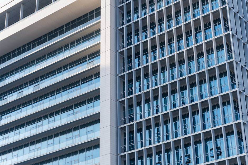 Modern bank building exterior with glass facade