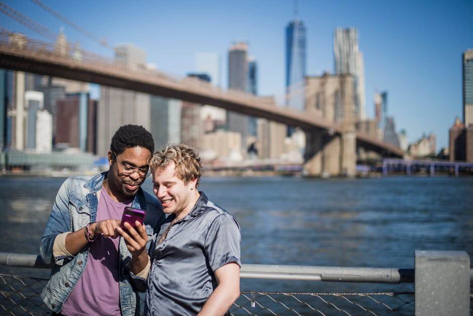 New York city travel scene with smartphone navigation and connectivity