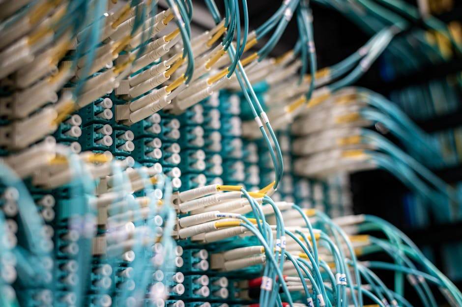 Carte réseau ou câbles de fibre optique illustrant la redondance des liaisons