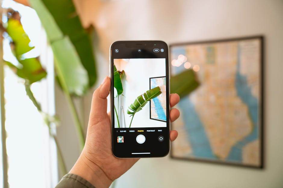 Close-up of a person taking photos of a room with a smartphone for evidence