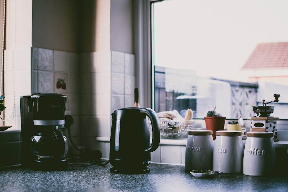 Household appliances running in the evening with warm lighting