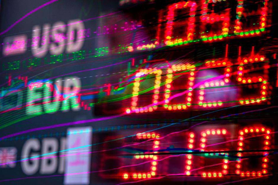 Modern bank office with digital finance concept and interest rate chart