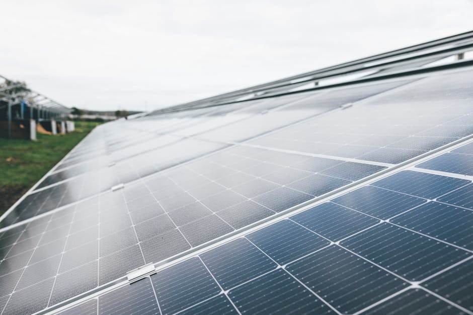 Solar panels generating electricity at midday on a bright day