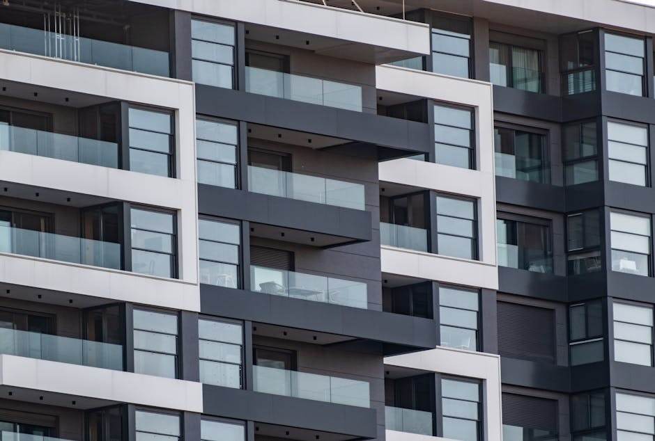 Modern apartment building facade with balconies