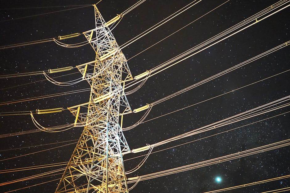 Blackout on a power grid at night