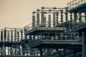 Detailed view of an industrial power station structure in New York City.