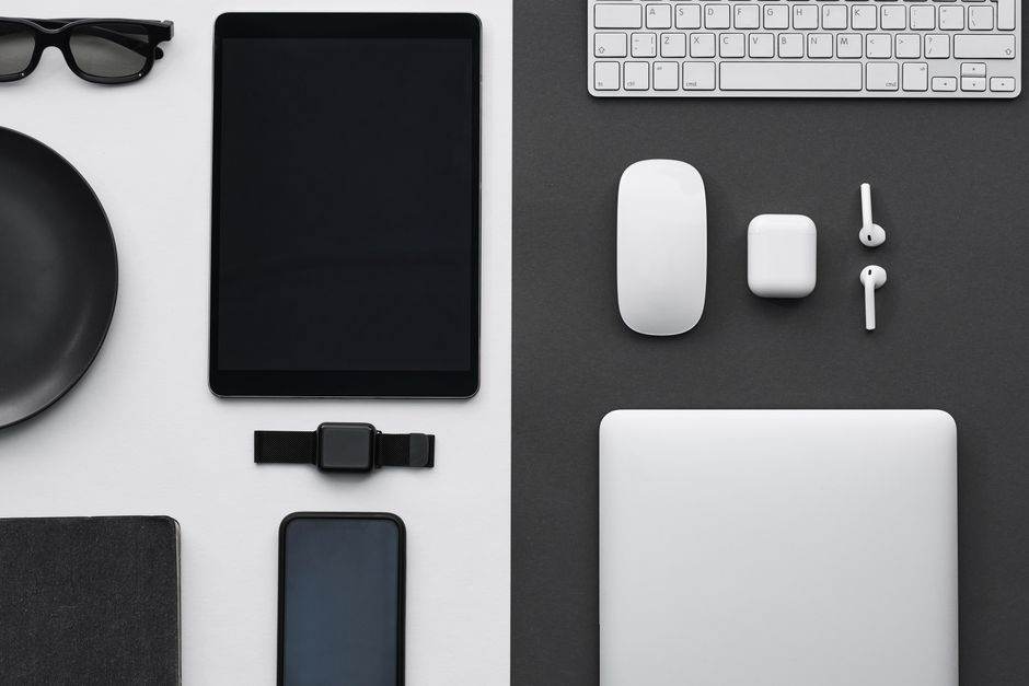 Assortment of electronic devices with USB-C charging