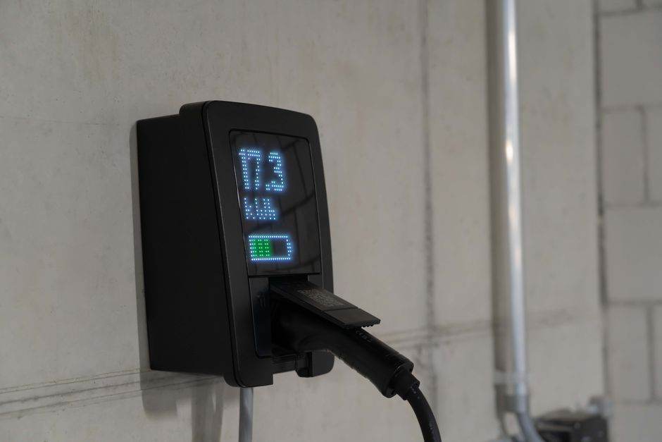 Electric car charging at home at night
