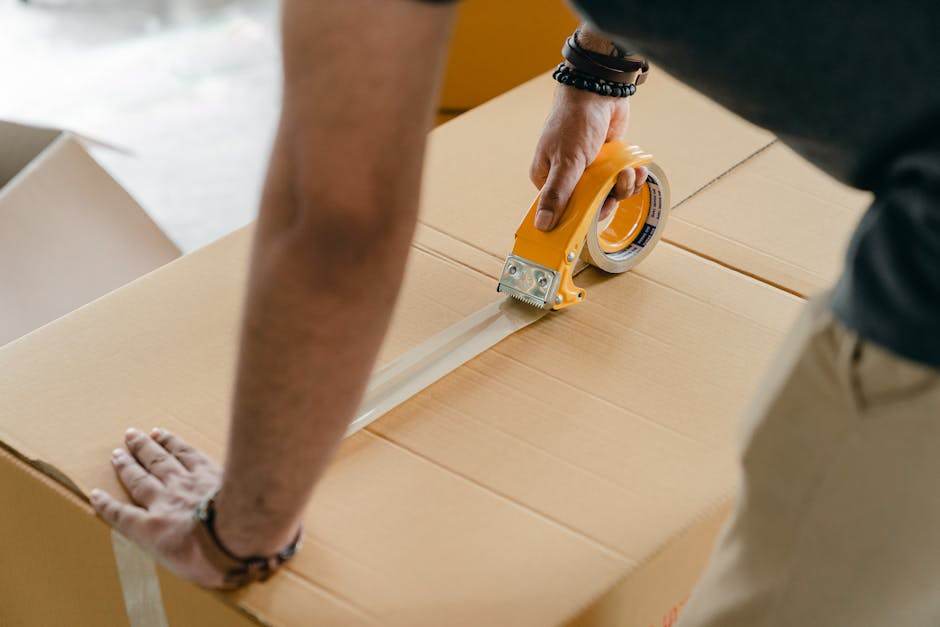 Moving boxes and furniture packed inside a sealed storage container