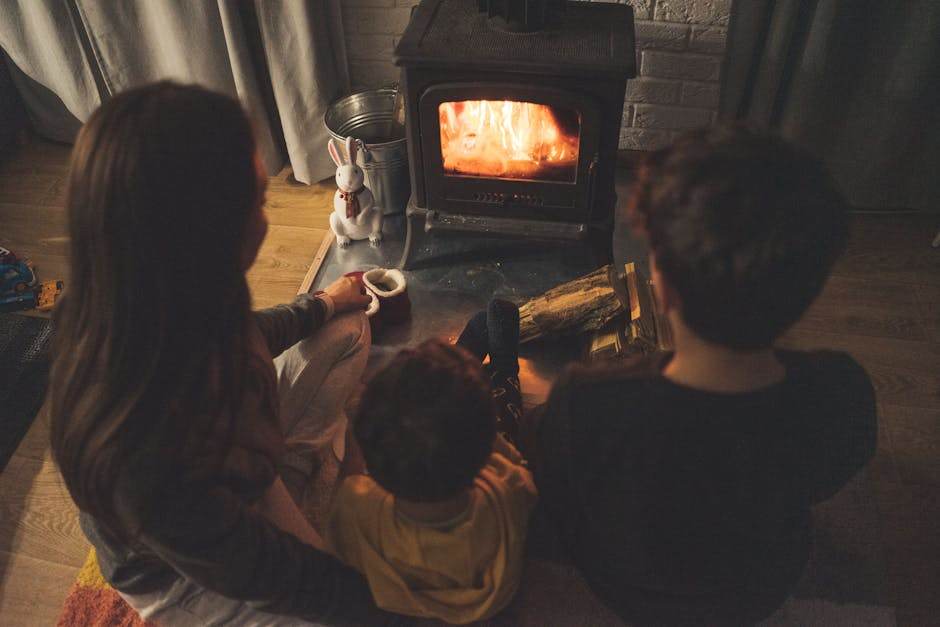 Modern home with heating and electricity usage in winter evening