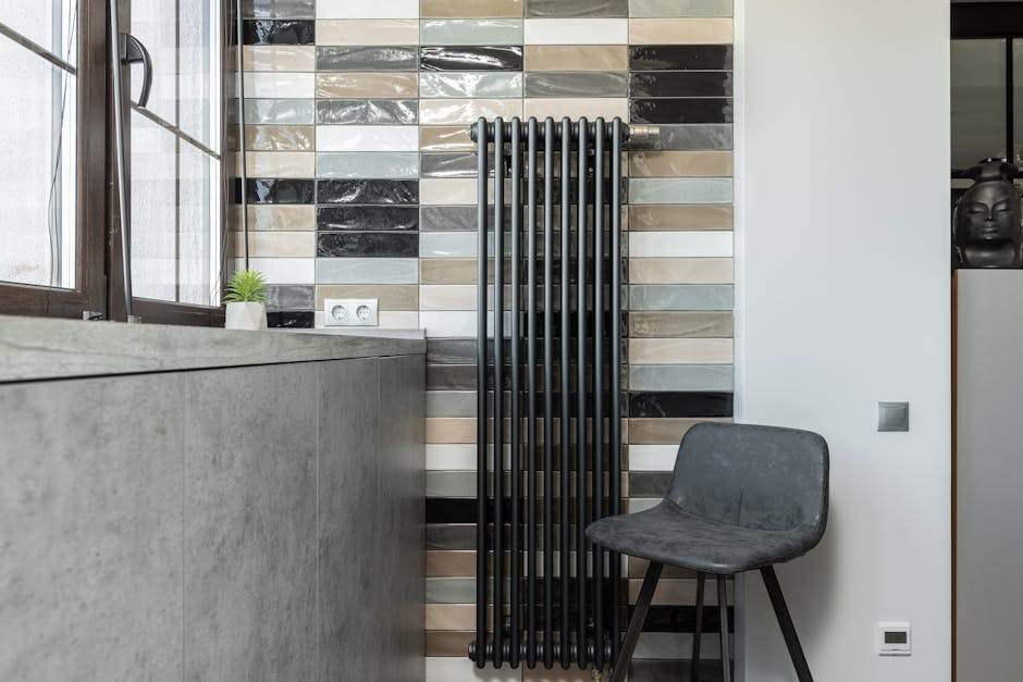 Cold wall and radiator in a home interior showing heat loss concept