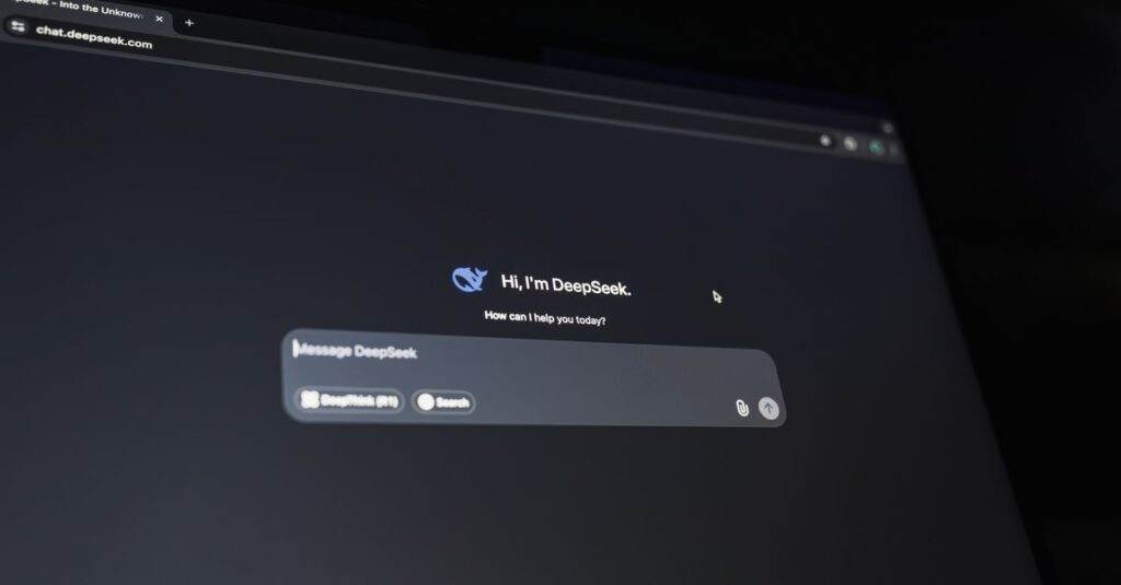 A dark-themed chat interface displaying an AI assistant conversation starter on a screen.