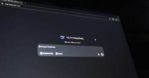 A dark-themed chat interface displaying an AI assistant conversation starter on a screen.